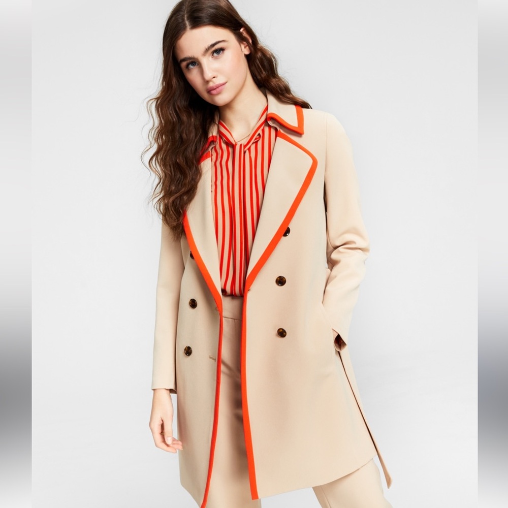Bar lll  contrast trim trench coat double breasted with pant and top s 16 office